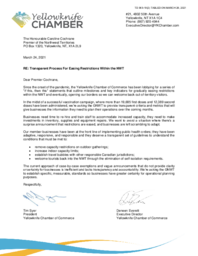 363-19(2) - Letter dated March 24, 2021 from Yellowknife Chamber of Commerce to Premier regarding Transparent Process For Easing Restrictions Within the Northwest Territories 