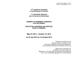 111-17(3) - Summary of Members' Absences for the Period May 23, 2012 to October 16, 2012 