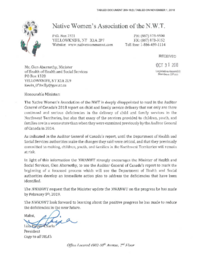 299-18(3) - Correspondence from Native Women's Association to Health and Social Services Minister Abernethy, Received Oct. 31, 2018 regarding Auditor General of Canada 2018 Report on Child and Family Service Delivery 