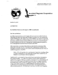 153-17(4) - Letter Dated October 30, 2013 from Inuvialuit Regional Corporation Regarding Bill 3: Wildlife Act 