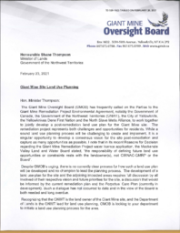 328-19(2) - Letter dated February 23, 2021 from Giant Mine Oversight Board to Minister of Lands regarding Giant Mine Site Land Use Planning 