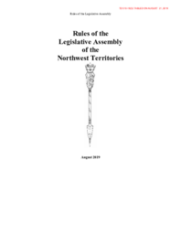 510-18(3) - Draft Rules of the Legislative Assembly of the Northwest Territories, August 2019 