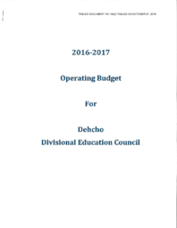 191-18(2) - 2016-2017 Operating Budget for Dehcho Divisional Education Council 