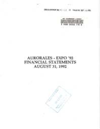 092-12(2) - the Aurorales - Expo '92 Financial Statements, August 31, 1992