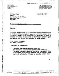 042-91(1) - Letter Advising That Two Unlicensed Researchers Will Arrive in Sanikiluaq to Collect Date Dealing with Hydro-Quebec's Arguments to the Environmental Review Panel on Social Aspects of James Bay II Project