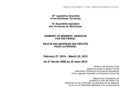 015-16(5) - Summary of Members' Absences for the Period February 27, 2010 to March 22, 2010 