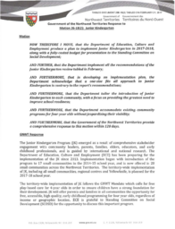 288-18(2) - Government of the Northwest Territories Response to Motion 26-18(2): Junior Kindergarten 