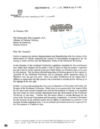 079-12(3) - Letter to Honourable Campbell Expressing Disappointment and Dissatisfaction with the Actions of the Government of Canada Concerning Cruise Missile Testing