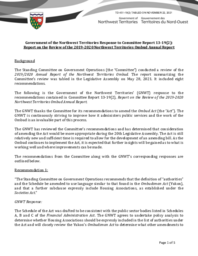 451-19(2) - Government of the Northwest Territories Response to Committee Report 13-19(2) - : Report on the Review of the 2019-2020 Northwest Territories Ombud Annual Report 