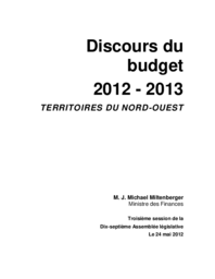 Discours du budget 2012-2013 Territoires du Nord-Ouest