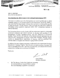 110-18(3) - Follow-up Letter for Oral Question 96-18(3): Gangs in Correctional Centres in the NWT 