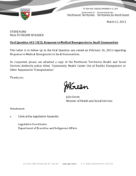 358-19(2) - Follow-up Letter for Oral Question 602-19(2): Response to Medical Emergencies in Small Communities 