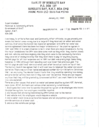 046-12(3) - Letter sent to the Superintendent of MACA in Iqaluit from Resolute Bay Regarding the Operations and Maintenance of the Pipeline System