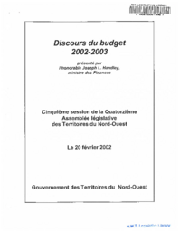 Discours du budget 2002-2003 Territoires du Nord-Ouest