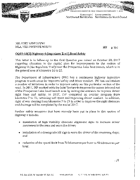 056-18(3) - Follow-Up Letter for Oral Question 39-18(3) Highway 4 (Ingraham Trail) Road Safety 