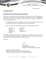 461-19(2) - Follow-up Letter for Oral Question 749-19(2) - : Suitability of Public Housing Units 