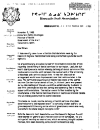 64-88(2) - Document from Keewatin Inuit Association to Minister of Health Regarding Dental Service, Keewatin Health Research and Development Program