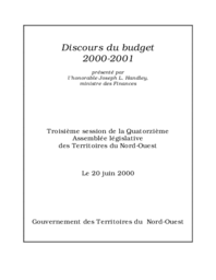 Discours du budget 2000-2001 Territoires du Nord-Ouest