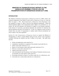 224-17(5) - Minister of Transportation's Report to the Legislative Assembly for 2014 on the Transportation of Dangerous Goods Act (1990) 