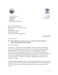 208-17(5) - Correspondence from Deline First Nation to Minister Miltenberger, J. Michael, 1951- regarding Sahtu Gathering for the Caribou Consensus 