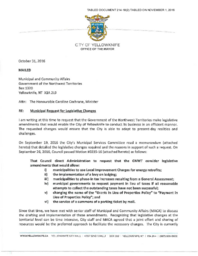 214-18(2) - Correspondence from City of Yellowknife to Minister of Municipal and Community Affairs Requesting Legislative Changes 