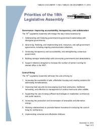 01-18(1) - Priorities of the 18th Legislative Assembly