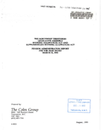 38-12(4) - NWT Legislative Assembly Retiring Allowances Act and Supplementary Allowances Act, Pension Administration Report, Year Ended March 31, 1993