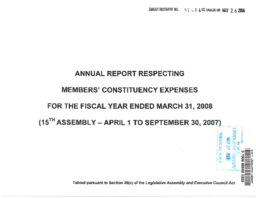 051-16(2) - Annual Report Respecting Members' Constituency Expenses for the Fiscal Year Ended March 31, 2008 (15th Assembly - April 1 to September 30, 2007)