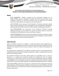 683-19(2) Government of the Northwest Territories Response to Motion 54-19(2):  Improving Health Care in Small Communities