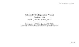 688-19(2) Taltson Hydro Expansion Project Contract List, April 1, 2020 – June 3, 2022