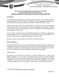 691-19(2) Government of the Northwest Territories Response to Committee Report 29-19(2):  Report on the Review of the Languages Commissioner for the Northwest Territories Annual Report 2020-2021