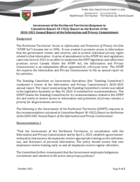 692-19(2) Government of the Northwest Territories Response to Committee Report 30-19(2):  Report on the Review of the 2020-2021 Annual Report of the Information and Privacy Commissioner