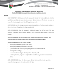 700-19(2) Government of the Northwest Territories Response to Motion 58-19(2):  A Strategy to Match Canada’s Population Growth