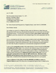 721-19(2) Letter from MLA Kevin O’Reilly to The Honourable Daniel Vandal regarding Tłı̨chǫ Government Request for a “Regional Study” under Part 5.2 of MVRMA