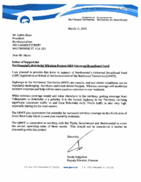 761-19(2) Letter dated March 11, 2021 from Finance to Northwestel Inc. regarding Support for Northwestel’s Behchokǫ̀ Wireless Project ISED Universal Broadband Fund  