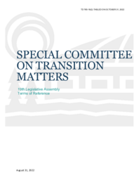 765-19(2) 19th Legislative Assembly Special Committee on Transition Matters Terms of Reference