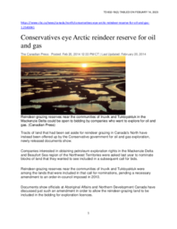 832-19(2) Canadian Press Article titled “Conservatives eye Arctic Reindeer Reserve for Oil and Gas” dated February 20, 2014