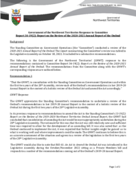 841-19(2) Government of the Northwest Territories Response to Committee Report 34-19(2):  Report on the Review of the 2020-2021 Annual Report of the Ombud