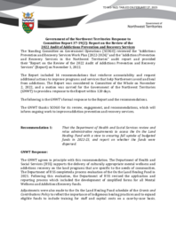 843-19(2) Government of the Northwest Territories Response to Committee Report 37-19(2):  Report on the Review of the 2022 Audit of Addictions Prevention and Recovery Services