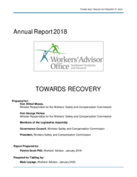 848-19(2) Annual Report 2018 Workers’ Advisor Office Northwest Territories and Nunavut - Towards Recovery