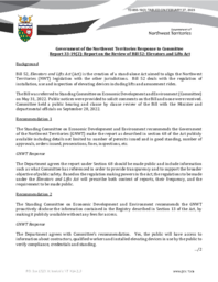 853-19(2) Government of the Northwest Territories Response to Committee Report 33-19(2):  Report on the Review of Bill 52:  Elevators and Lifts Act