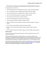 855-19(2) Mineral Resources Act Regulations Targeted Engagement with Mining Industry Presentations - Date Range 2021 07 08 to 2022 01 26