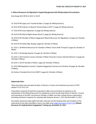 857-19(2) Mineral Resources Act Regulations Targeted Engagement with Mining Industry Presentations - Date Range 2022 02 18 to 2022 05 17