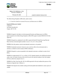 869-19(2) Order of the Alberta Energy Regulator to Imperial Oil Resources Limited regarding the Kearl Oil Sands Processing Plant and Mine