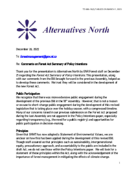 880-19(2) Letter dated December 26, 2022, from Alternatives North regarding Comments on Forest Act Summary of Policy Intentions