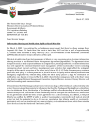 887-19(2) Letter to Alberta Minister of Environment and Protected Areas Information dated March 7, 2023, regarding Information Sharing and Notification:  Spills at Kearl Mine Site 