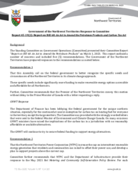 890-19(2) Government of the Northwest Territories Response to Community Report 45-19(2):  Report on the Review of Bill 60:  An Act to Amend the Petroleum Products and Carbon Tax Act