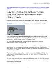 901-19(2) CBC News Article dated March 28, 2023 titled “Nunavut flips stance on caribou protection again, now supports development ban on calving grounds”