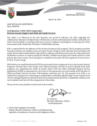 919-19(2) Follow-up Letter for Oral Question 1402-19(2):  Cooperation Between Income Support and Child and Family Services