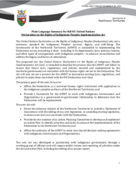 924-19(2) Plain Language Summary for Bill 85:  United Nations Declaration on the Rights of the Indigenous Peoples Implementation Act